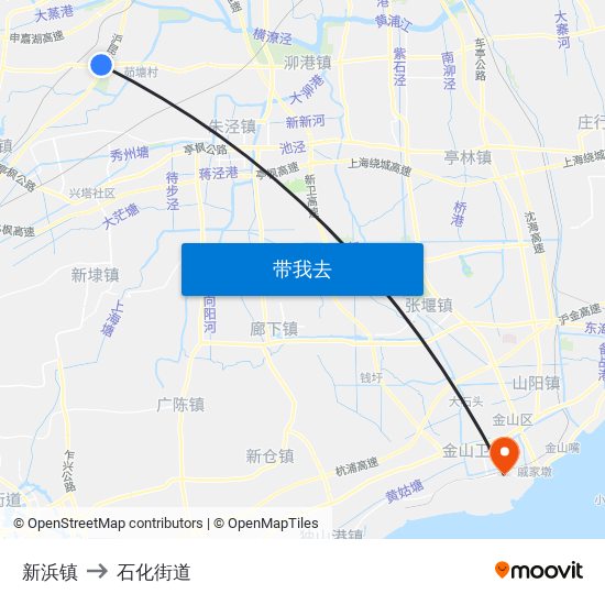 新浜镇 to 石化街道 map