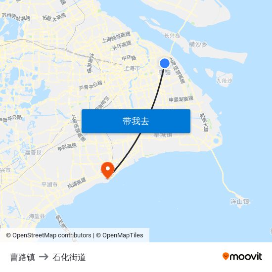 曹路镇 to 石化街道 map