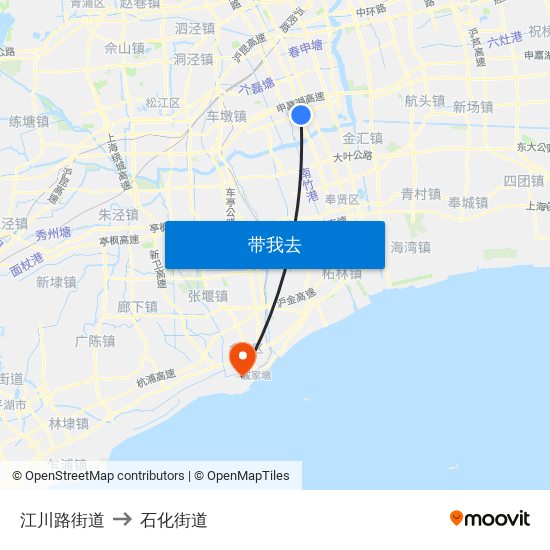 江川路街道 to 石化街道 map