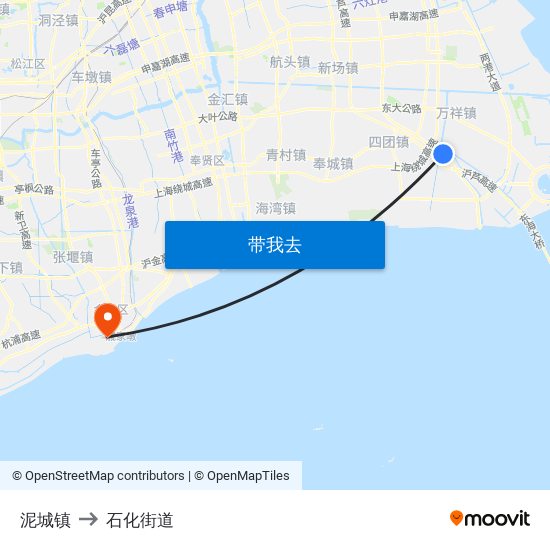 泥城镇 to 石化街道 map