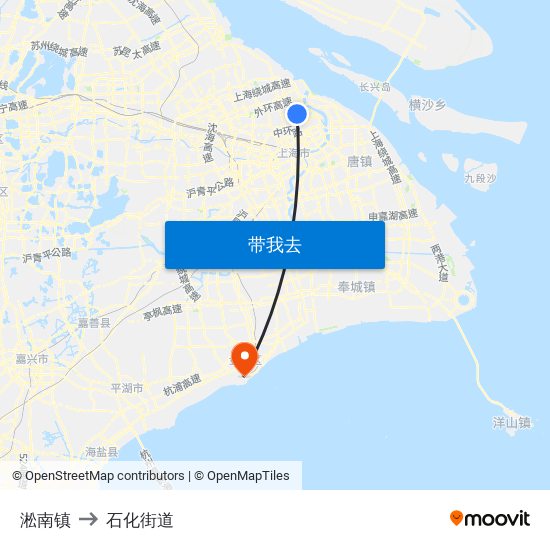 淞南镇 to 石化街道 map