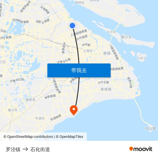 罗泾镇 to 石化街道 map