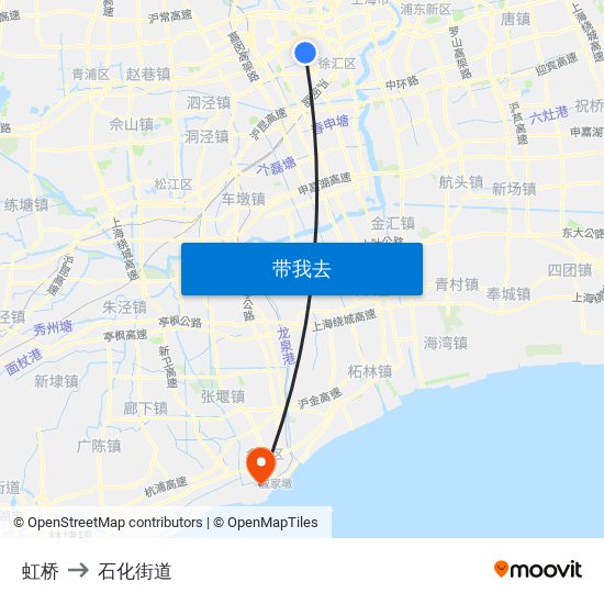 虹桥 to 石化街道 map