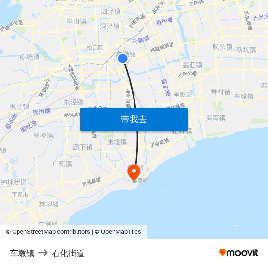 车墩镇 to 石化街道 map