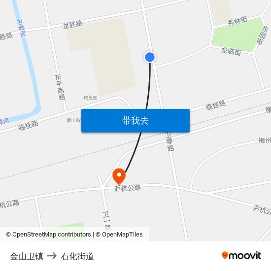 金山卫镇 to 石化街道 map