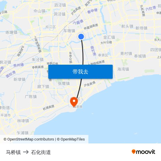 马桥镇 to 石化街道 map