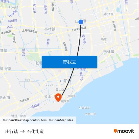 庄行镇 to 石化街道 map