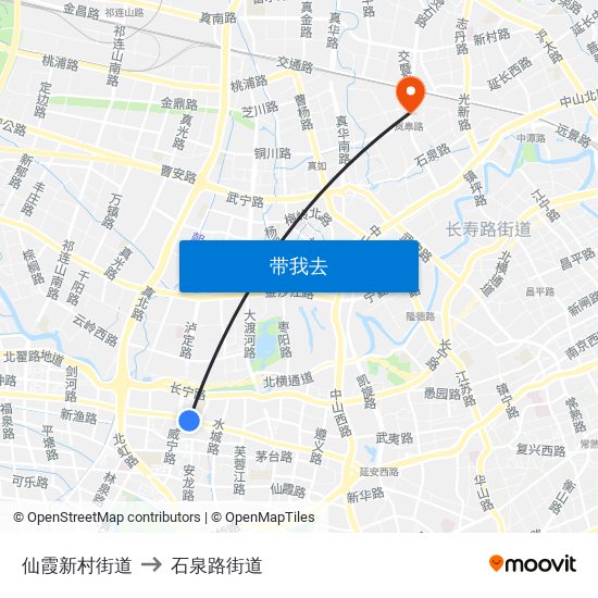 仙霞新村街道 to 石泉路街道 map