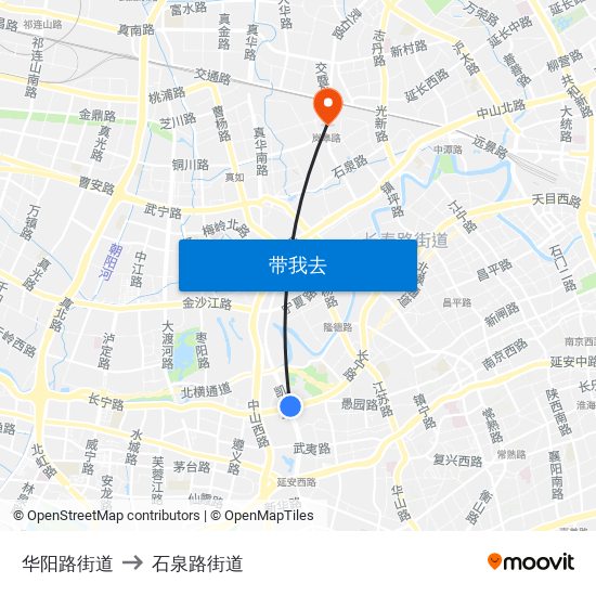 华阳路街道 to 石泉路街道 map