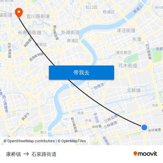 康桥镇 to 石泉路街道 map