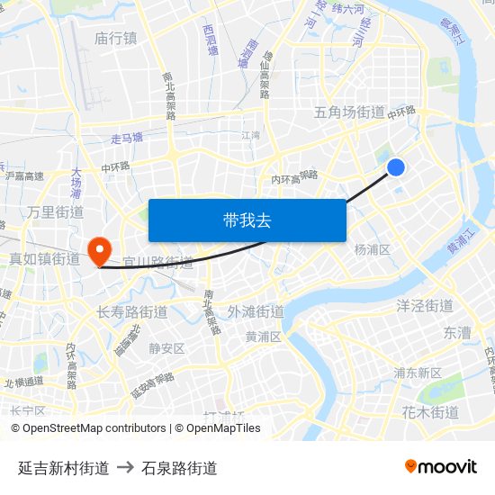 延吉新村街道 to 石泉路街道 map