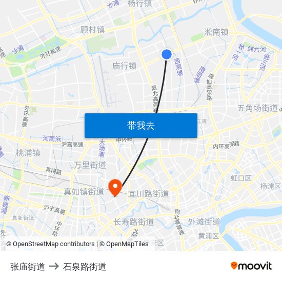张庙街道 to 石泉路街道 map