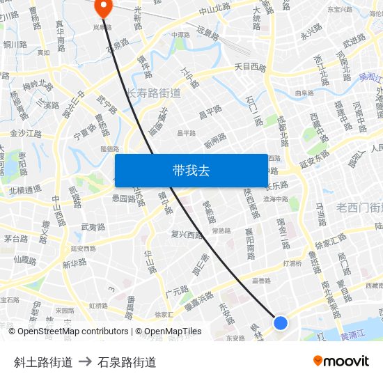 斜土路街道 to 石泉路街道 map
