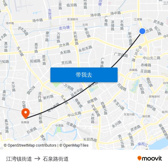 江湾镇街道 to 石泉路街道 map