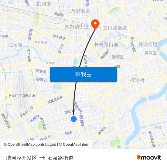 漕河泾开发区 to 石泉路街道 map