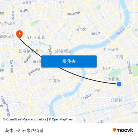 花木 to 石泉路街道 map