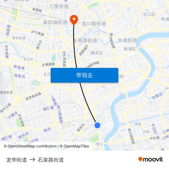 龙华街道 to 石泉路街道 map