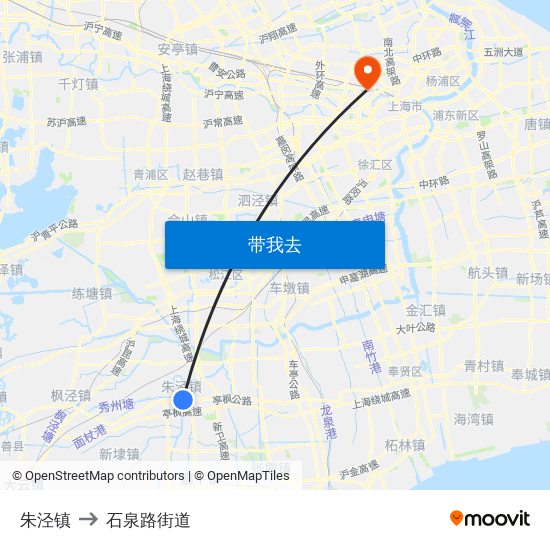 朱泾镇 to 石泉路街道 map