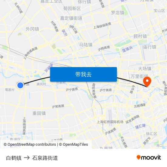 白鹤镇 to 石泉路街道 map