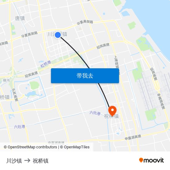 川沙镇 to 祝桥镇 map