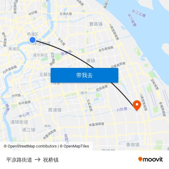 平凉路街道 to 祝桥镇 map