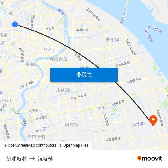 彭浦新村 to 祝桥镇 map