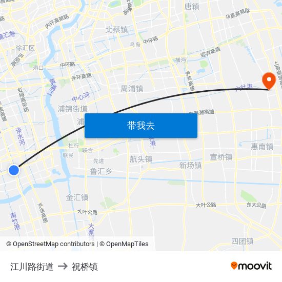 江川路街道 to 祝桥镇 map