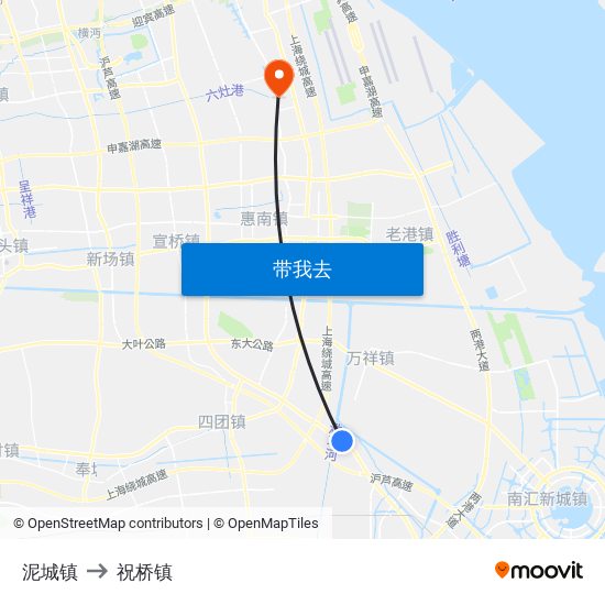 泥城镇 to 祝桥镇 map