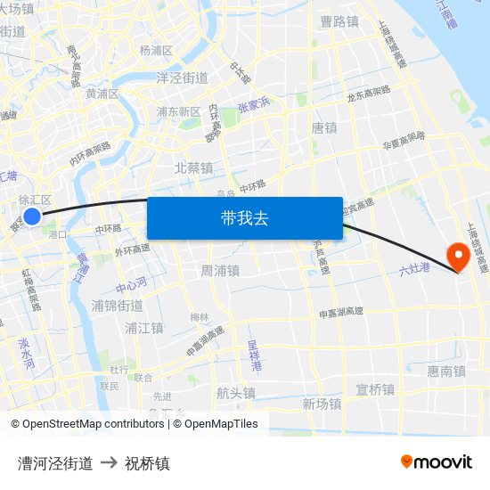 漕河泾街道 to 祝桥镇 map