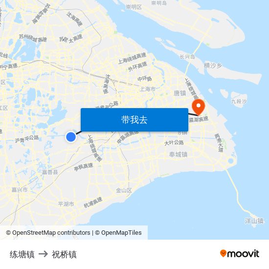 练塘镇 to 祝桥镇 map