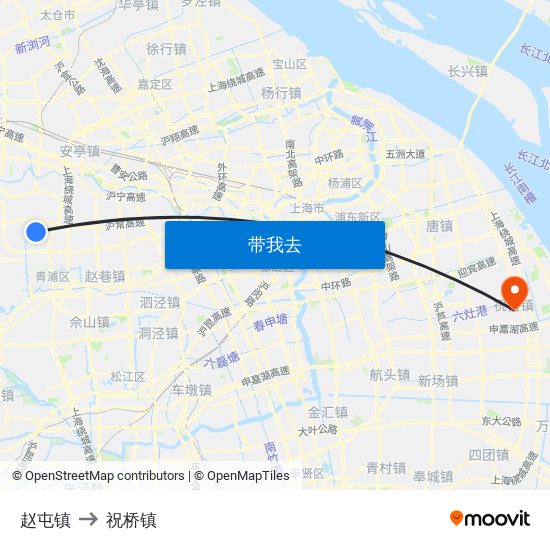 赵屯镇 to 祝桥镇 map