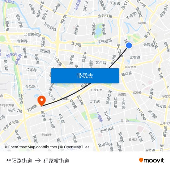 华阳路街道 to 程家桥街道 map