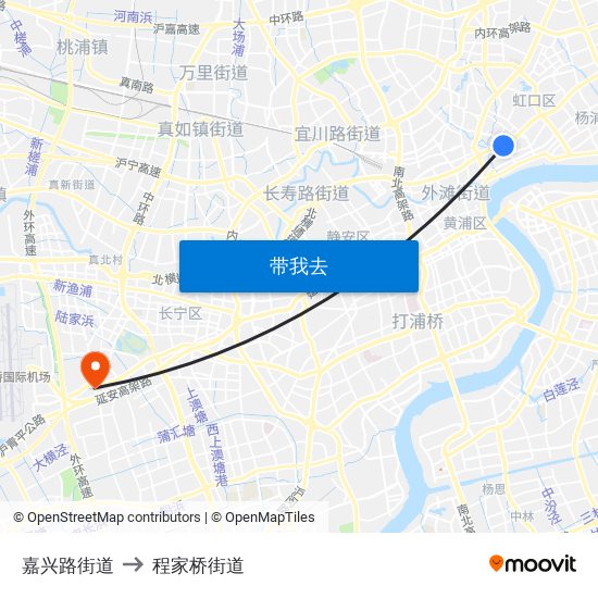 嘉兴路街道 to 程家桥街道 map