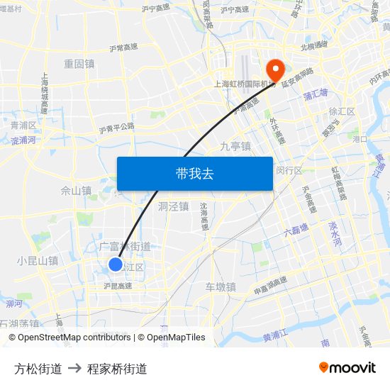 方松街道 to 程家桥街道 map