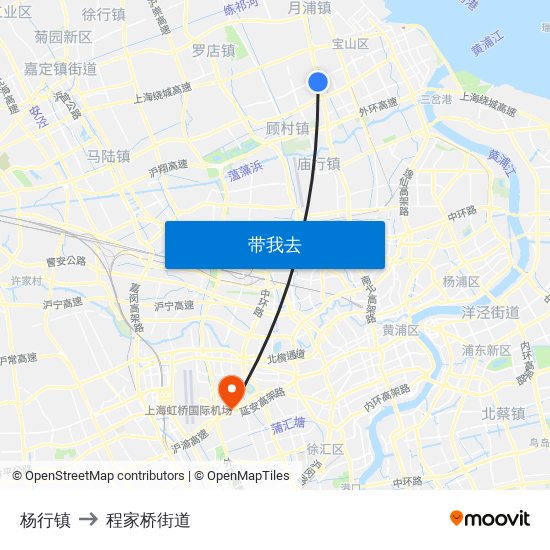 杨行镇 to 程家桥街道 map