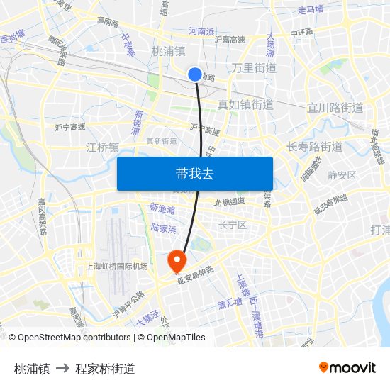 桃浦镇 to 程家桥街道 map