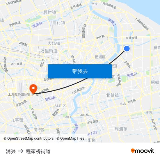 浦兴 to 程家桥街道 map