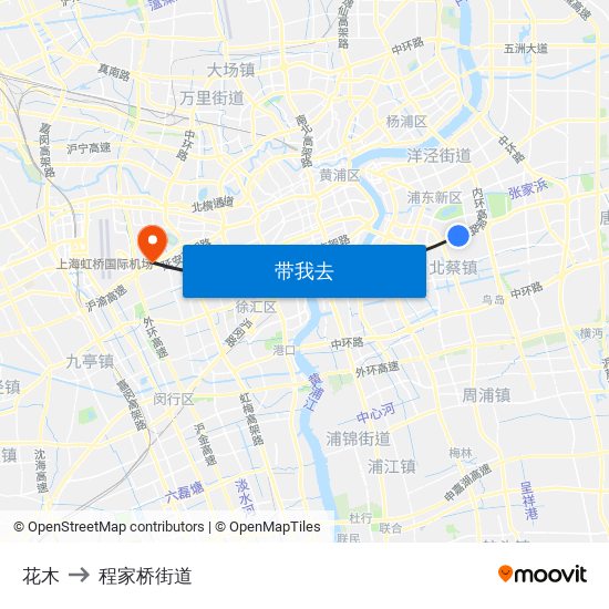 花木 to 程家桥街道 map