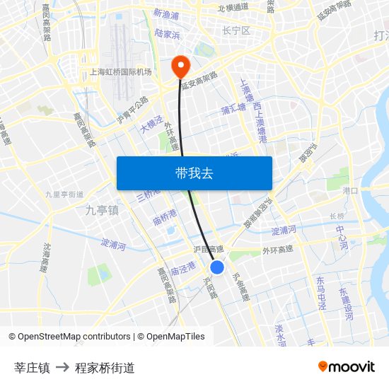 莘庄镇 to 程家桥街道 map