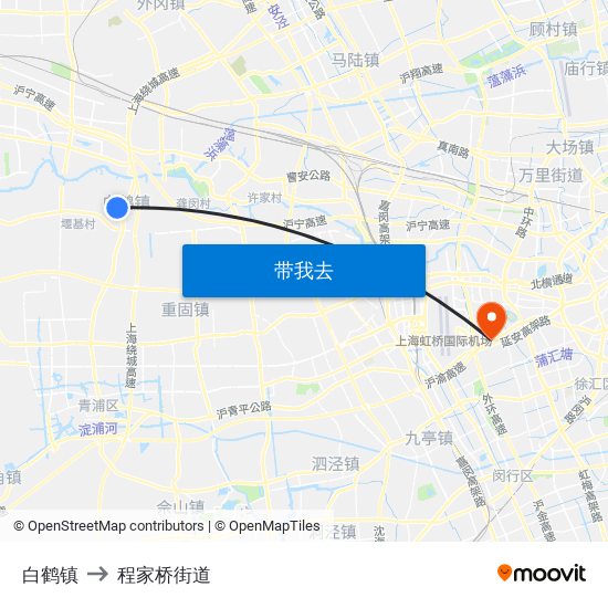 白鹤镇 to 程家桥街道 map