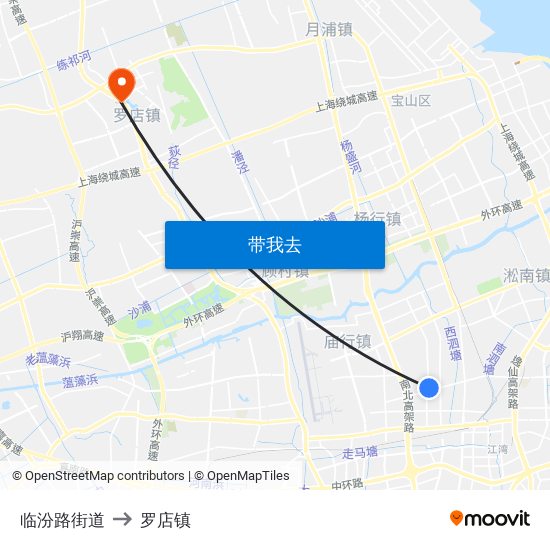 临汾路街道 to 罗店镇 map