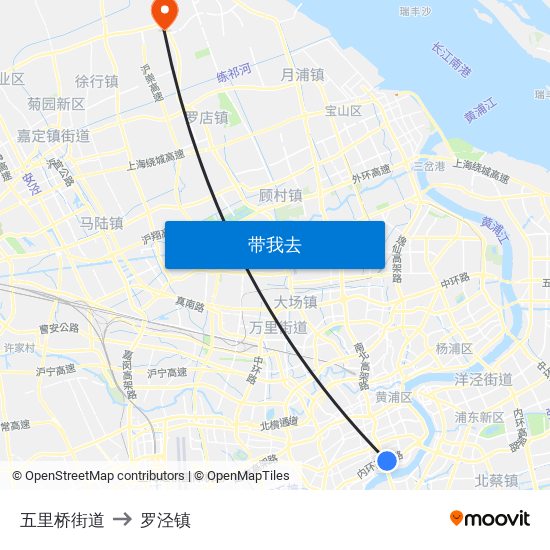 五里桥街道 to 罗泾镇 map