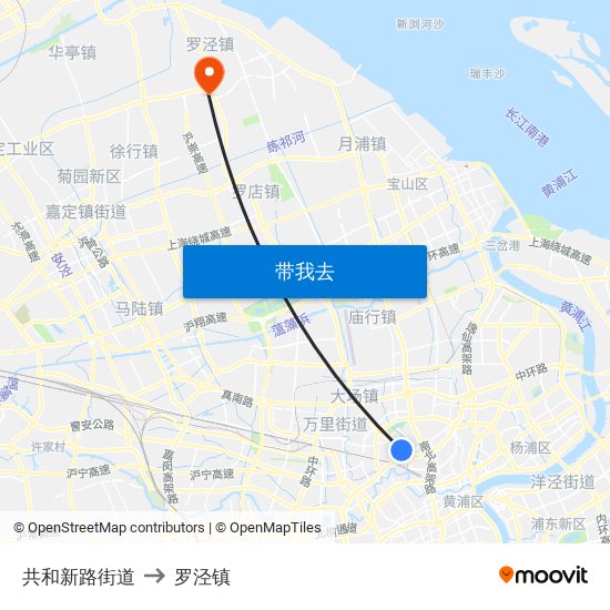 共和新路街道 to 罗泾镇 map