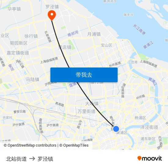 北站街道 to 罗泾镇 map