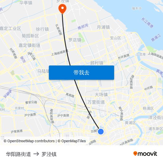 华阳路街道 to 罗泾镇 map