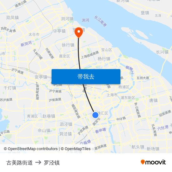 古美路街道 to 罗泾镇 map