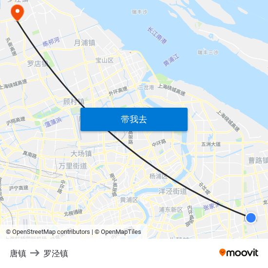 唐镇 to 罗泾镇 map