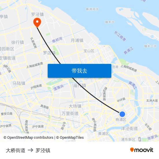 大桥街道 to 罗泾镇 map