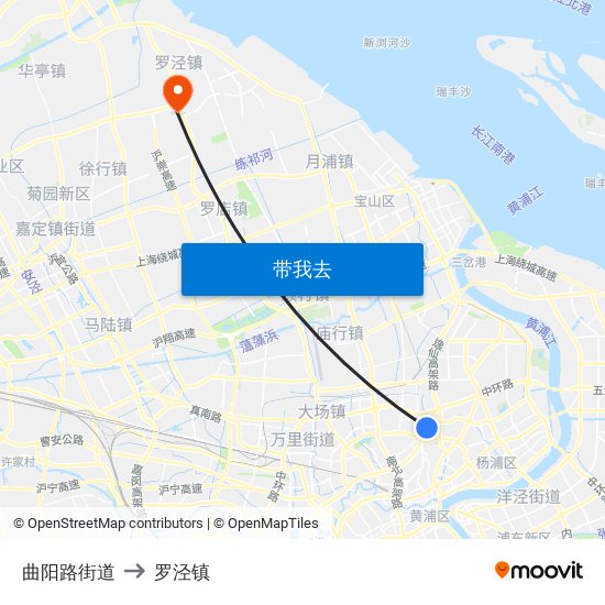 曲阳路街道 to 罗泾镇 map