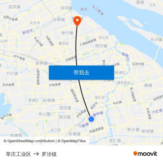 莘庄工业区 to 罗泾镇 map